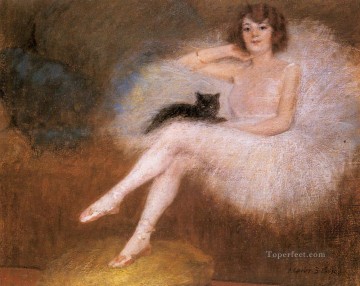 monochrome black white Painting - Ballerina With A Black Cat ballet dancer Carrier Belleuse Pierre